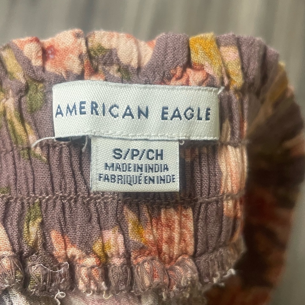 American Eagle Wide Leg Palazzo Pants M Floral Purple Pink Pull On Elastic Waist - Picture 6 of 7